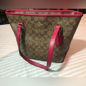 Coach shoulder bag, pink and brown
